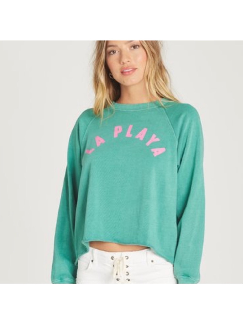 Billabong Shore Waves Cropped Sweatshirt La Playa Small Green